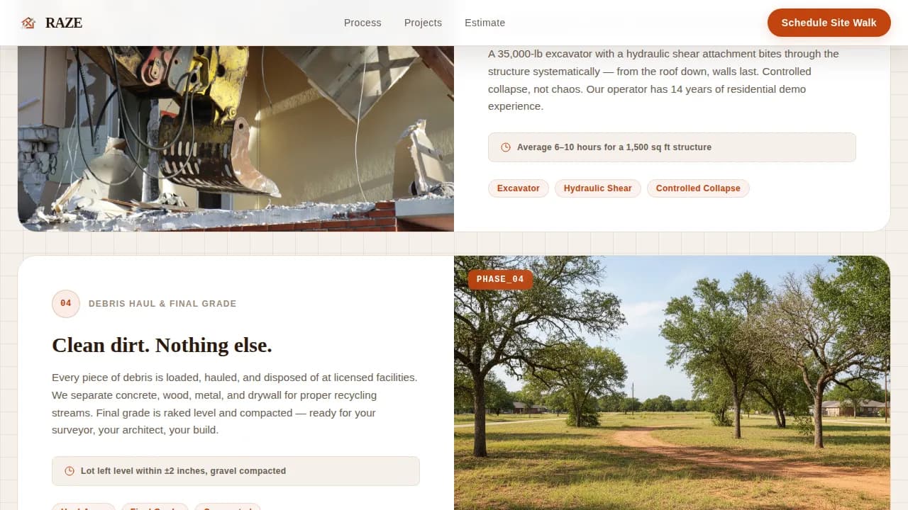 Demolition & Site Work Booking Website Template