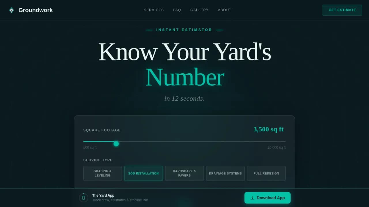 Landscaping App Yard Estimator Website Template