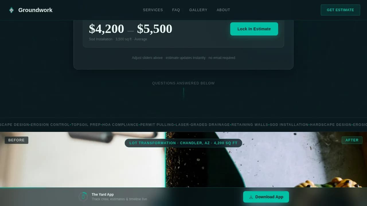 Landscaping App Yard Estimator Website Template