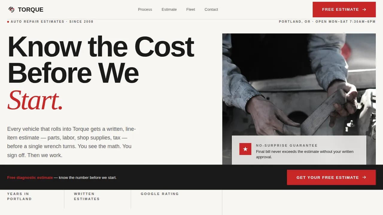 Throttle — Honest Mechanic Estimates Landing Page Template
