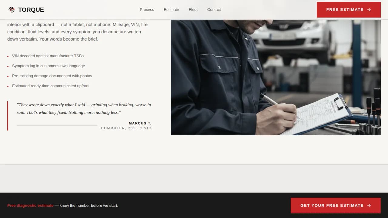 Throttle — Honest Mechanic Estimates Landing Page Template