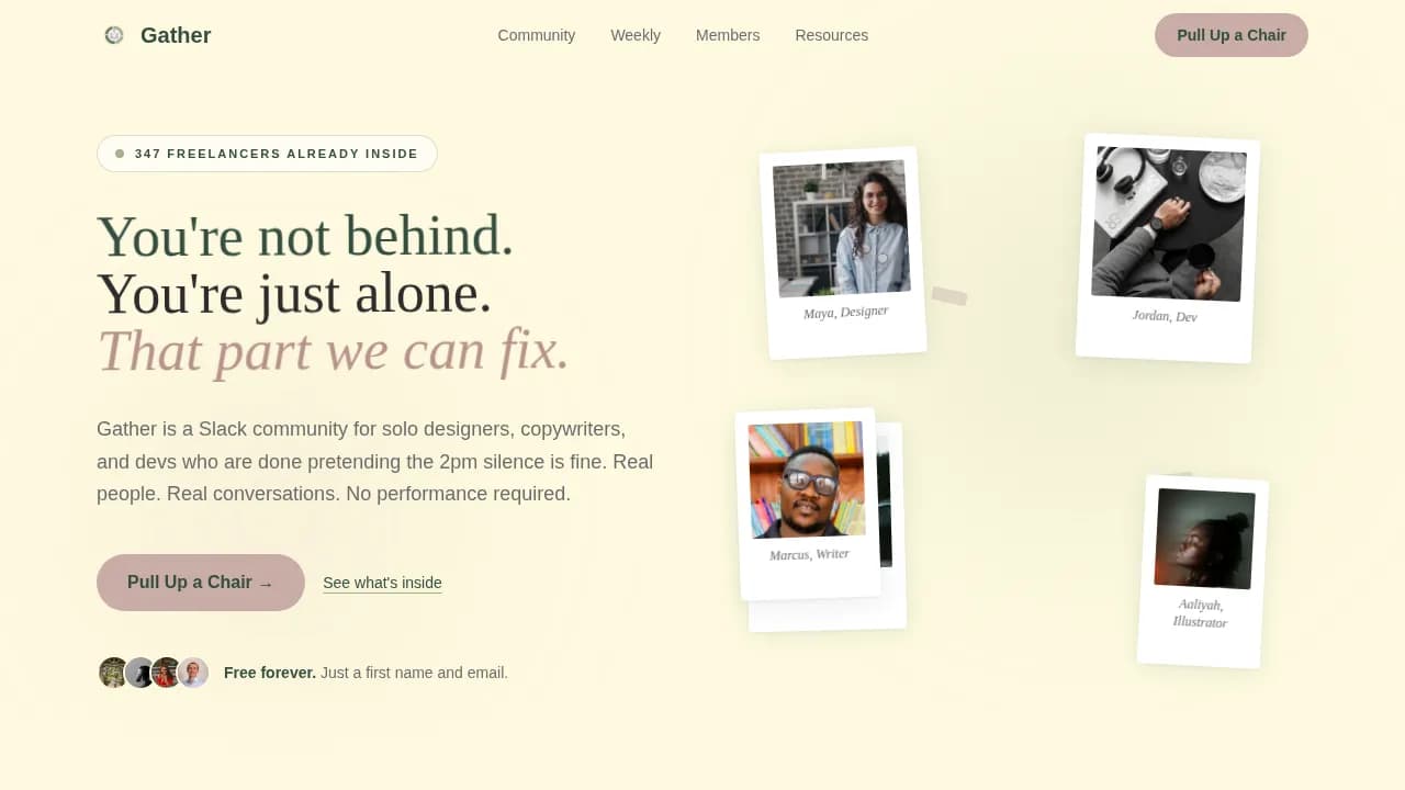 Gather - Warm Freelancer Community Landing Page Template