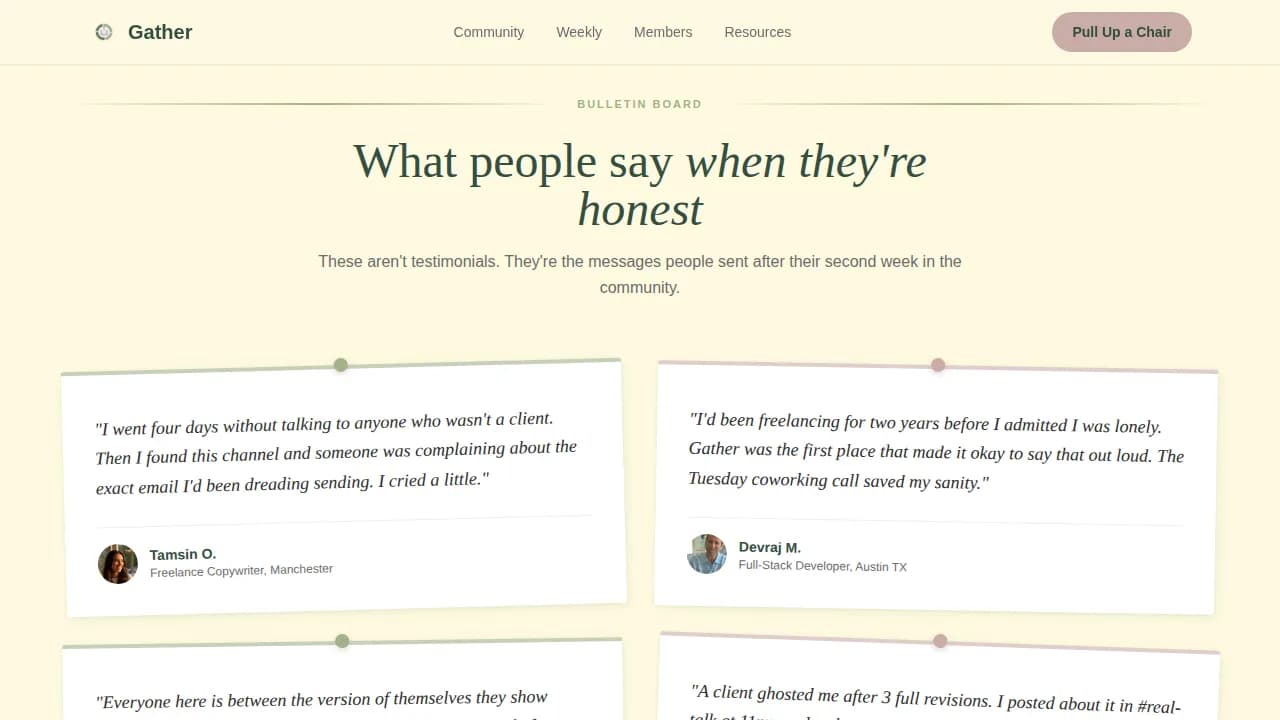 Gather - Warm Freelancer Community Landing Page Template