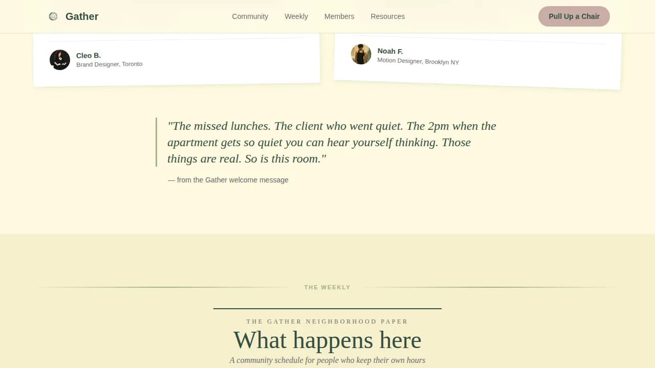 Gather - Warm Freelancer Community Landing Page Template