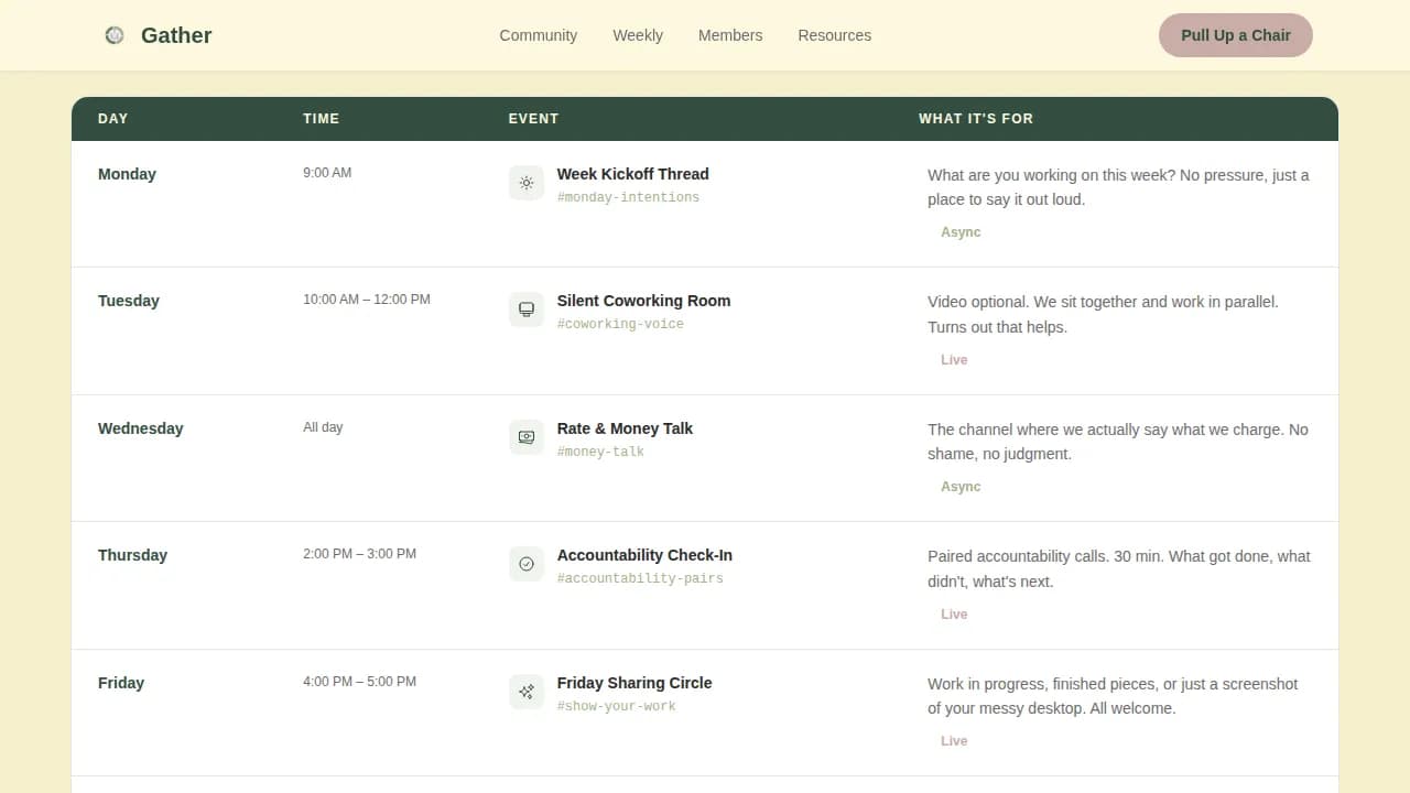 Gather - Warm Freelancer Community Landing Page Template