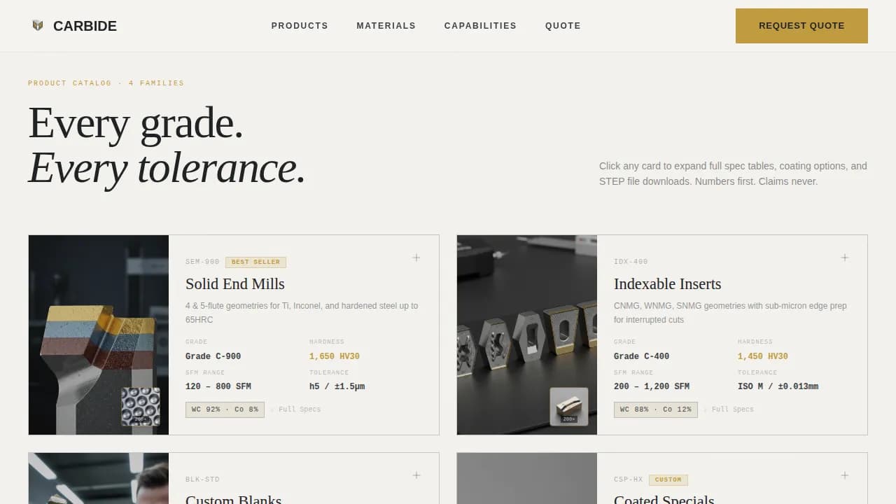 Carbide - Precision Tooling Manufacturer Landing Page Template