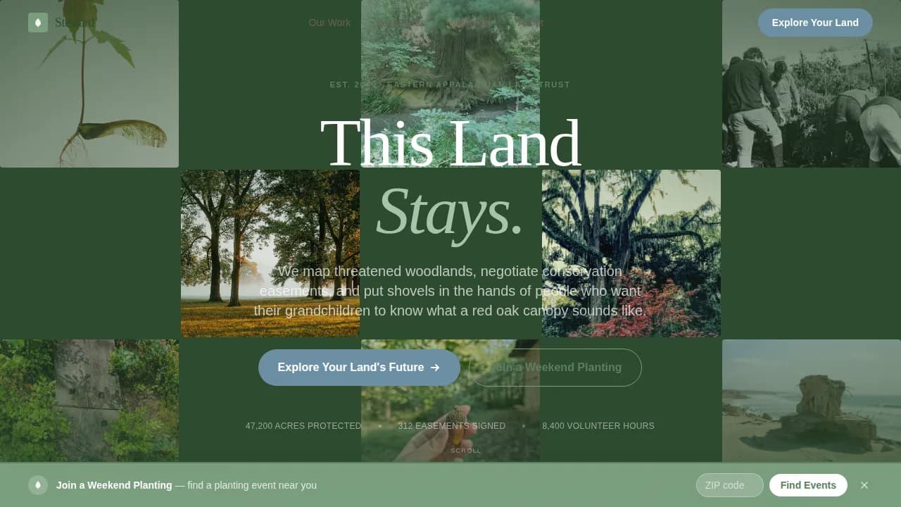 Steward - Trusted Land Conservation Landing Page Template