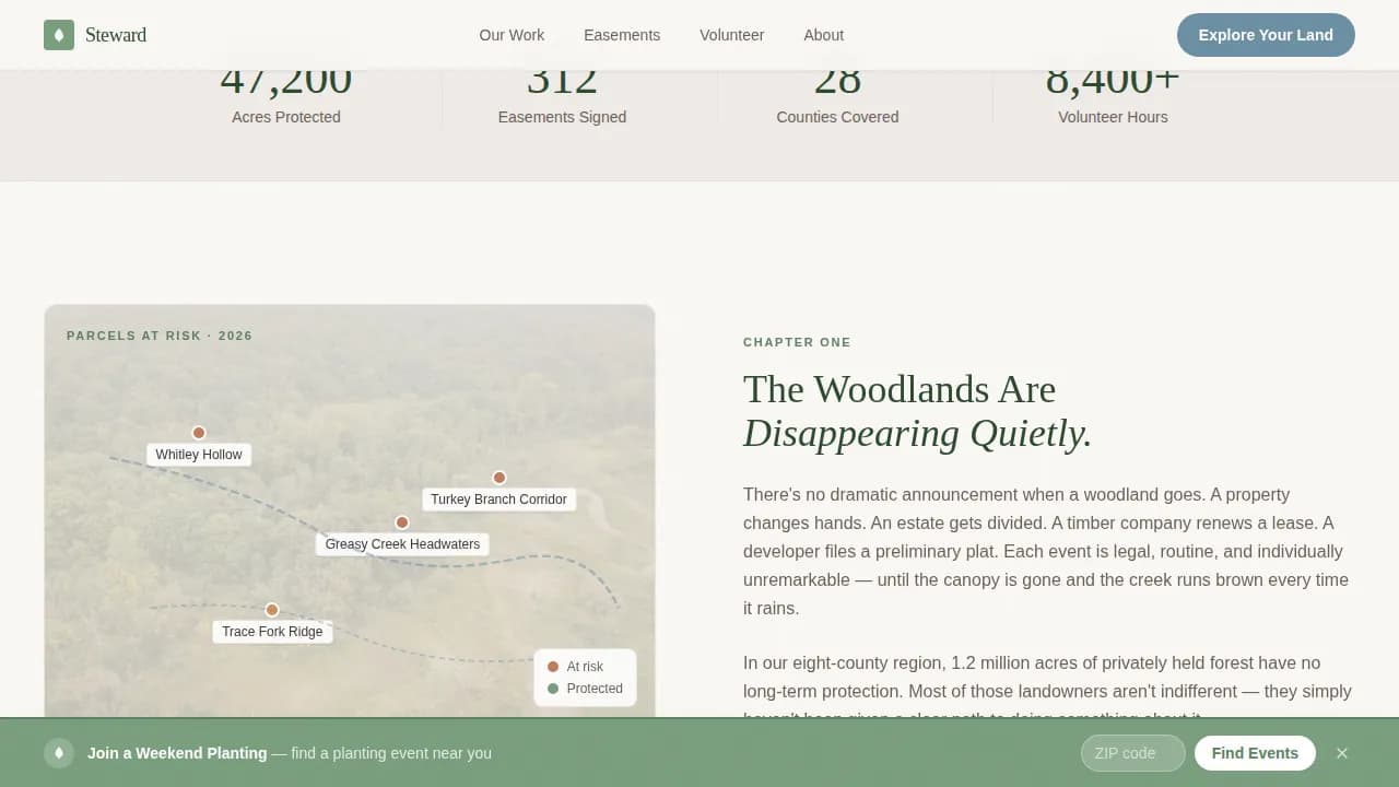 Steward - Trusted Land Conservation Landing Page Template