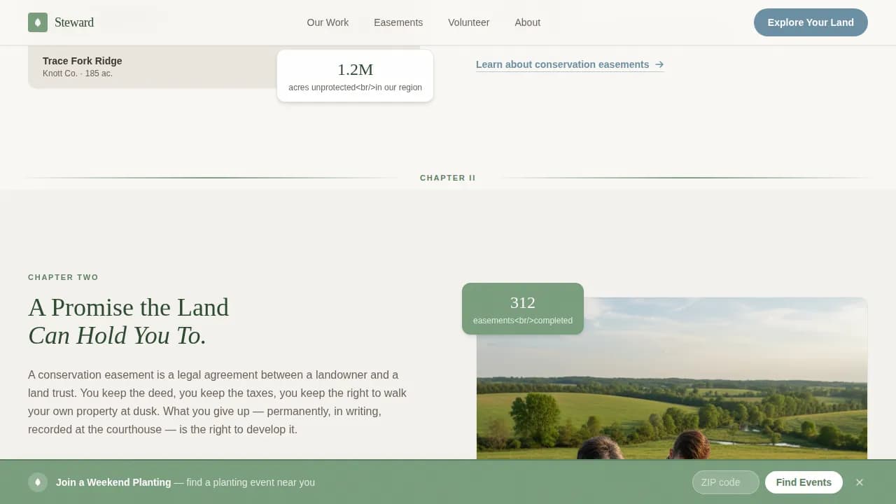 Steward - Trusted Land Conservation Landing Page Template