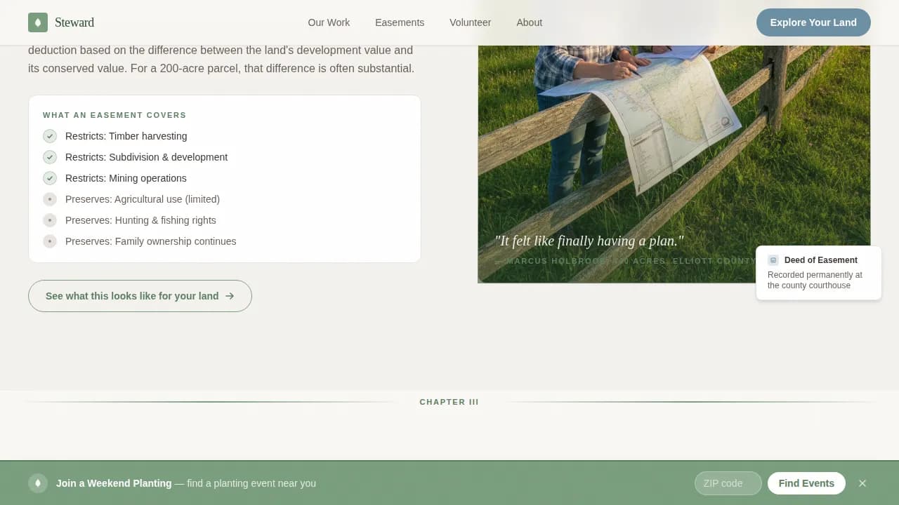 Steward - Trusted Land Conservation Landing Page Template