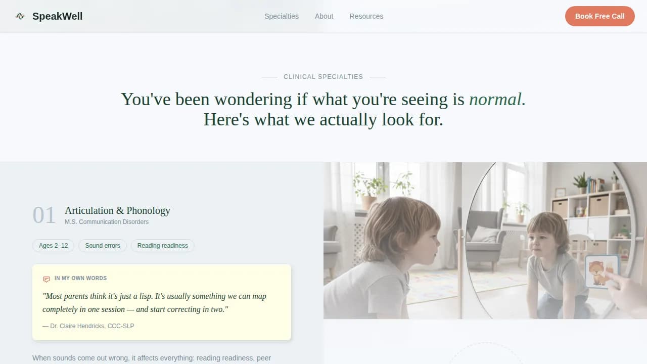 Vocal — Licensed Speech Therapy Landing Page Template