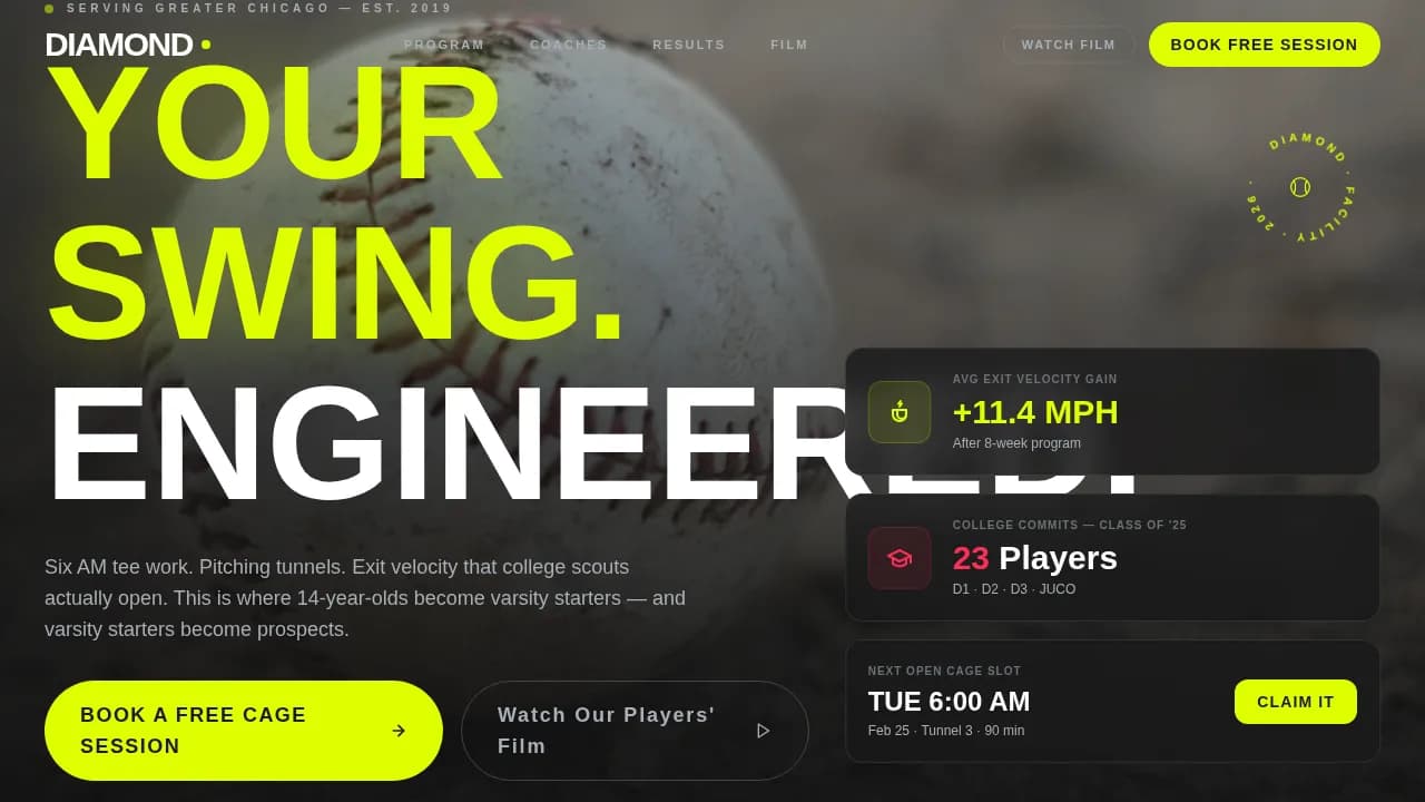 Homerun — Elite Youth Baseball Landing Page Template