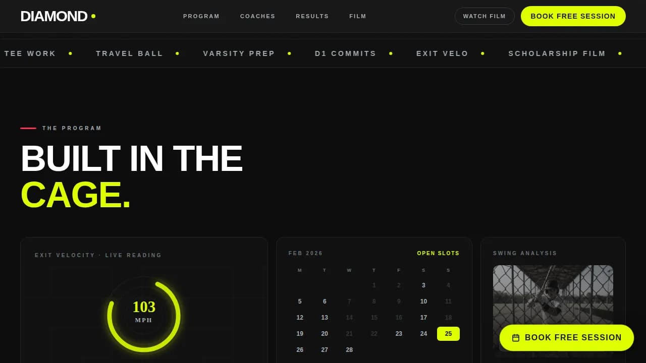 Homerun — Elite Youth Baseball Landing Page Template