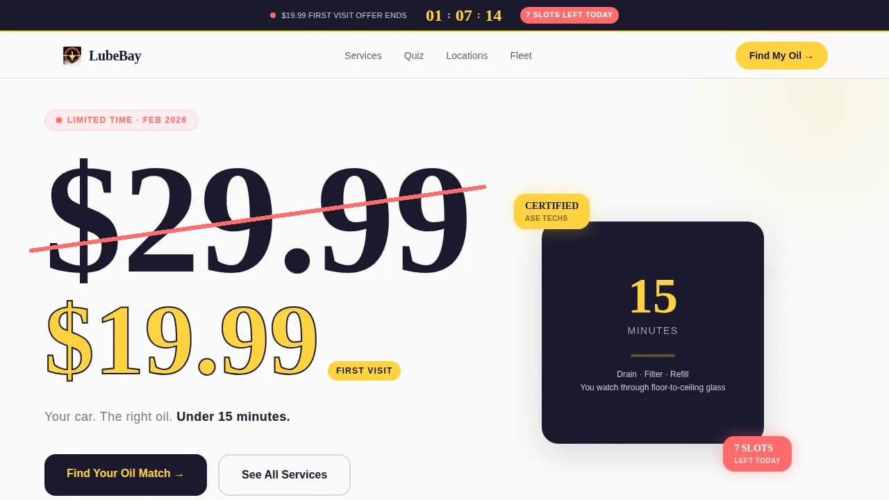 QuickLube — Rapid Auto Service Landing Page Template