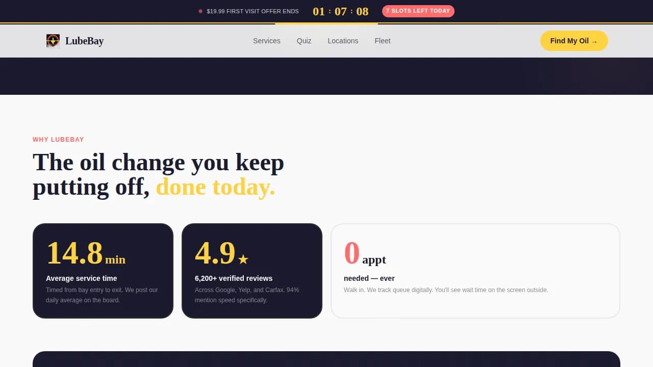 QuickLube — Rapid Auto Service Landing Page Template