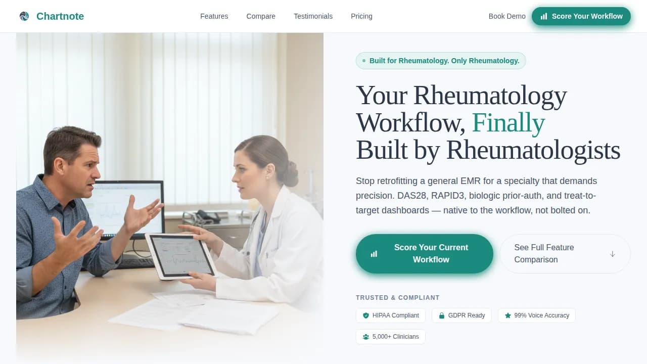 Chartnote - Precision Rheumatology EMR Comparison Landing Page Template