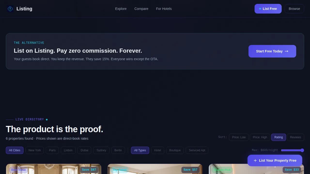 Compass — Dynamic Hospitality Network Landing Page Template
