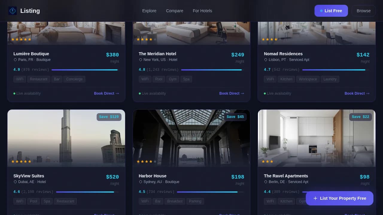 Compass — Dynamic Hospitality Network Landing Page Template