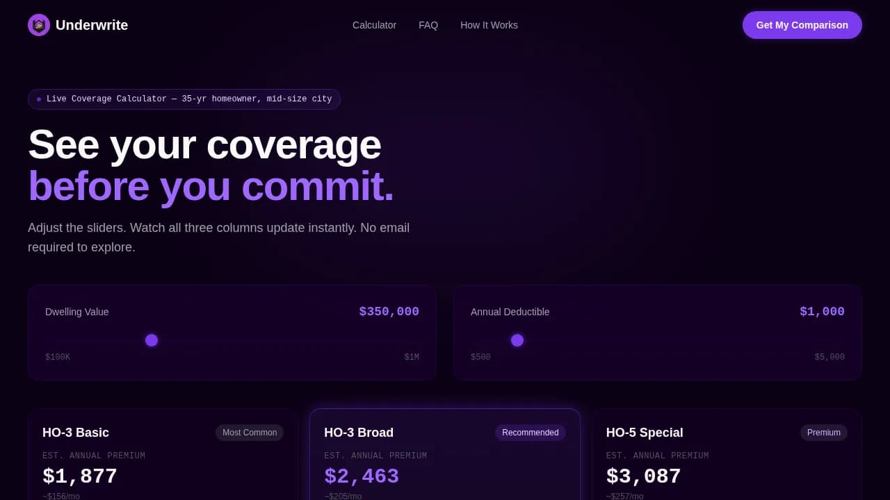 Underwrite - Smart Coverage Comparison Landing Page Template