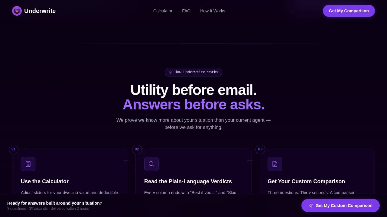 Underwrite - Smart Coverage Comparison Landing Page Template