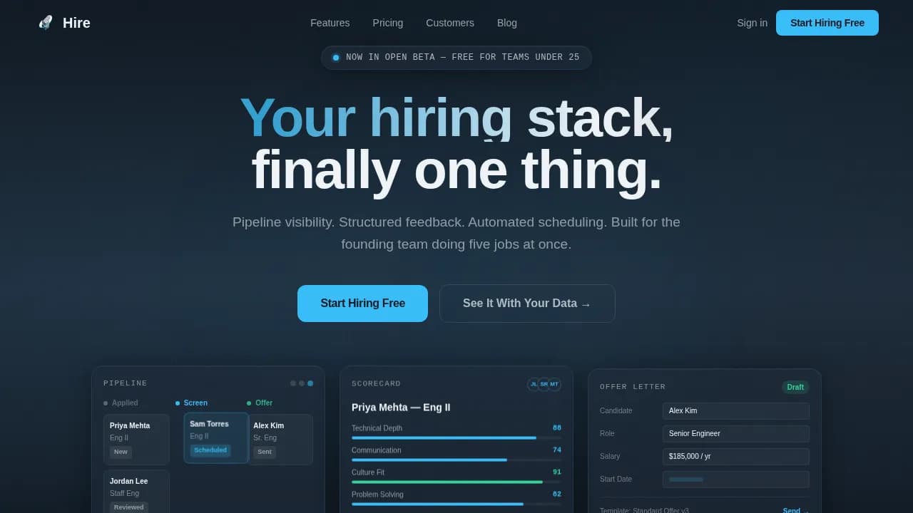 Hire - Streamlined Recruiting Pipeline Landing Page Template