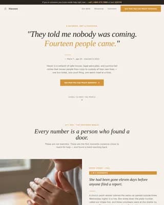 Haven — Survivor-Led Anti-Trafficking Mutual Aid Network Landing Page Template