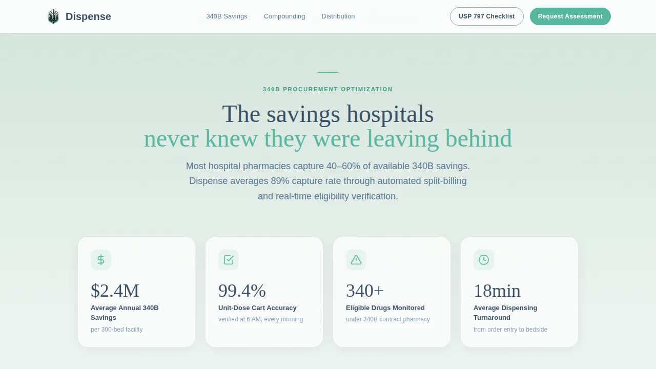 Dispense — Hospital Pharmacy Landing Page Template
