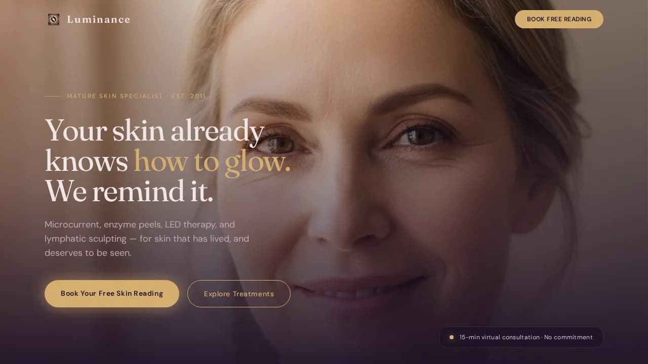 Luminance — Mature Skin Aesthetician Landing Page Template