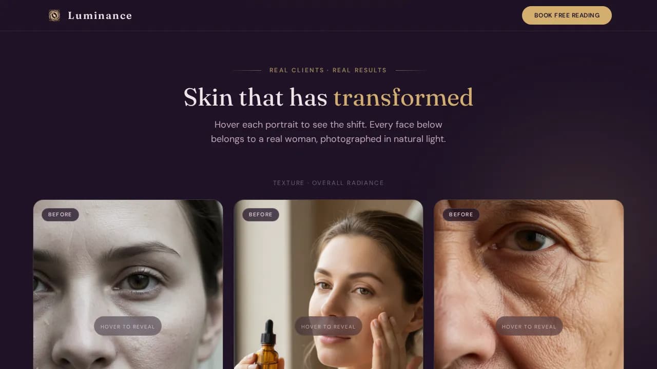 Luminance — Mature Skin Aesthetician Landing Page Template