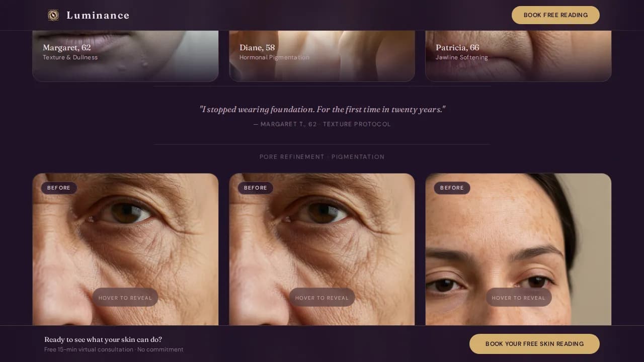 Luminance — Mature Skin Aesthetician Landing Page Template