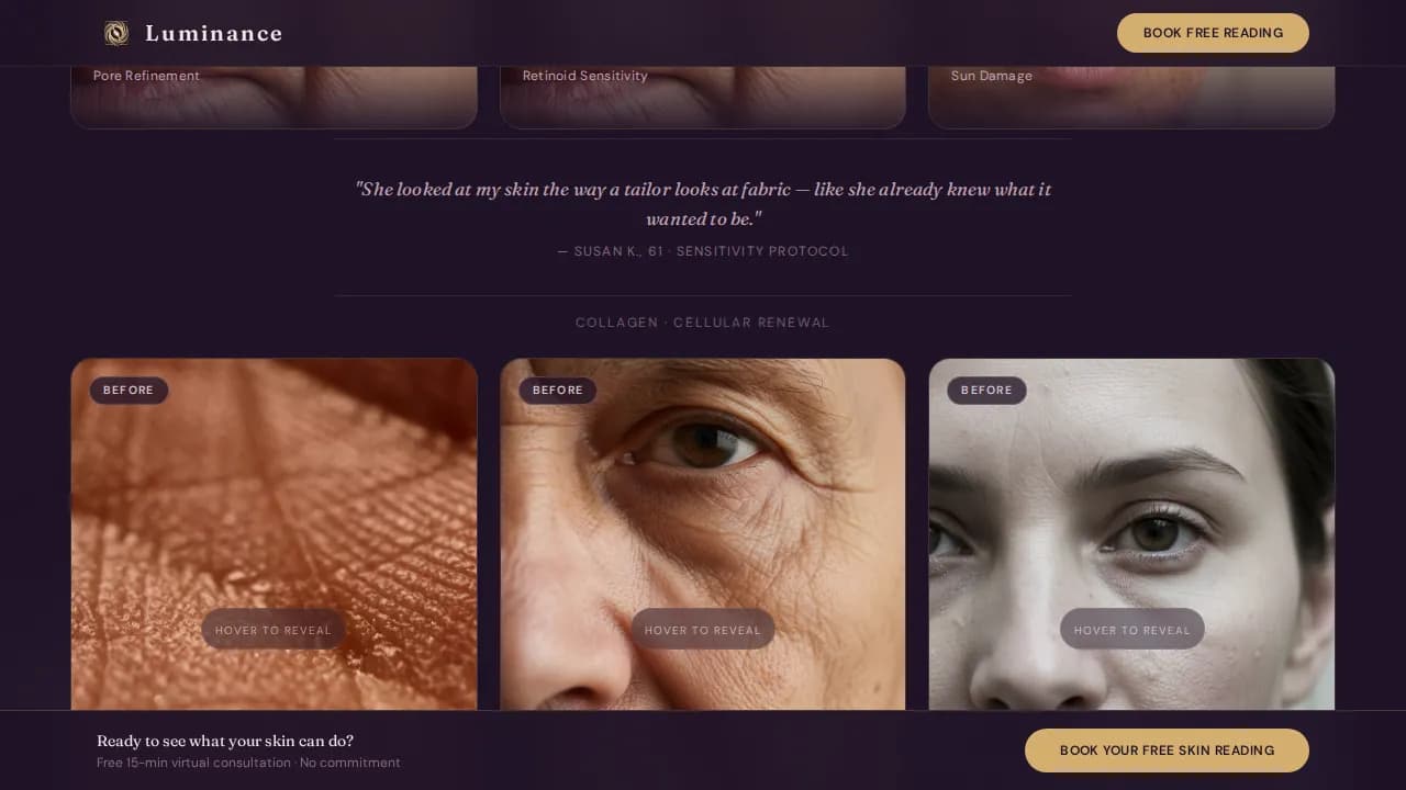 Luminance — Mature Skin Aesthetician Landing Page Template