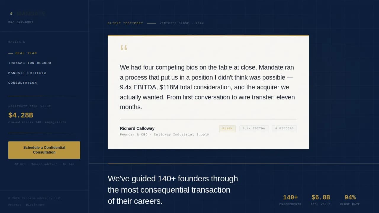 Mandate — Elite M&A Advisory Landing Page Template