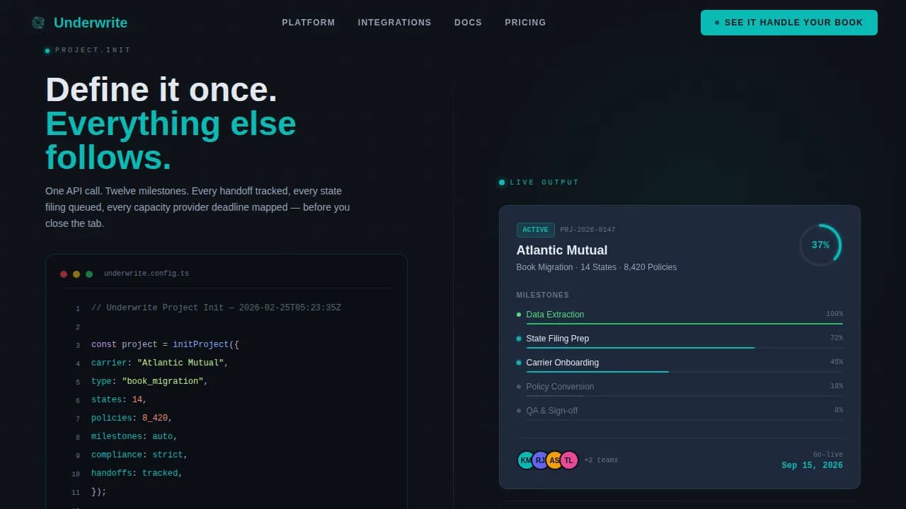 Underwrite — Insurance Project Management Landing Page Template
