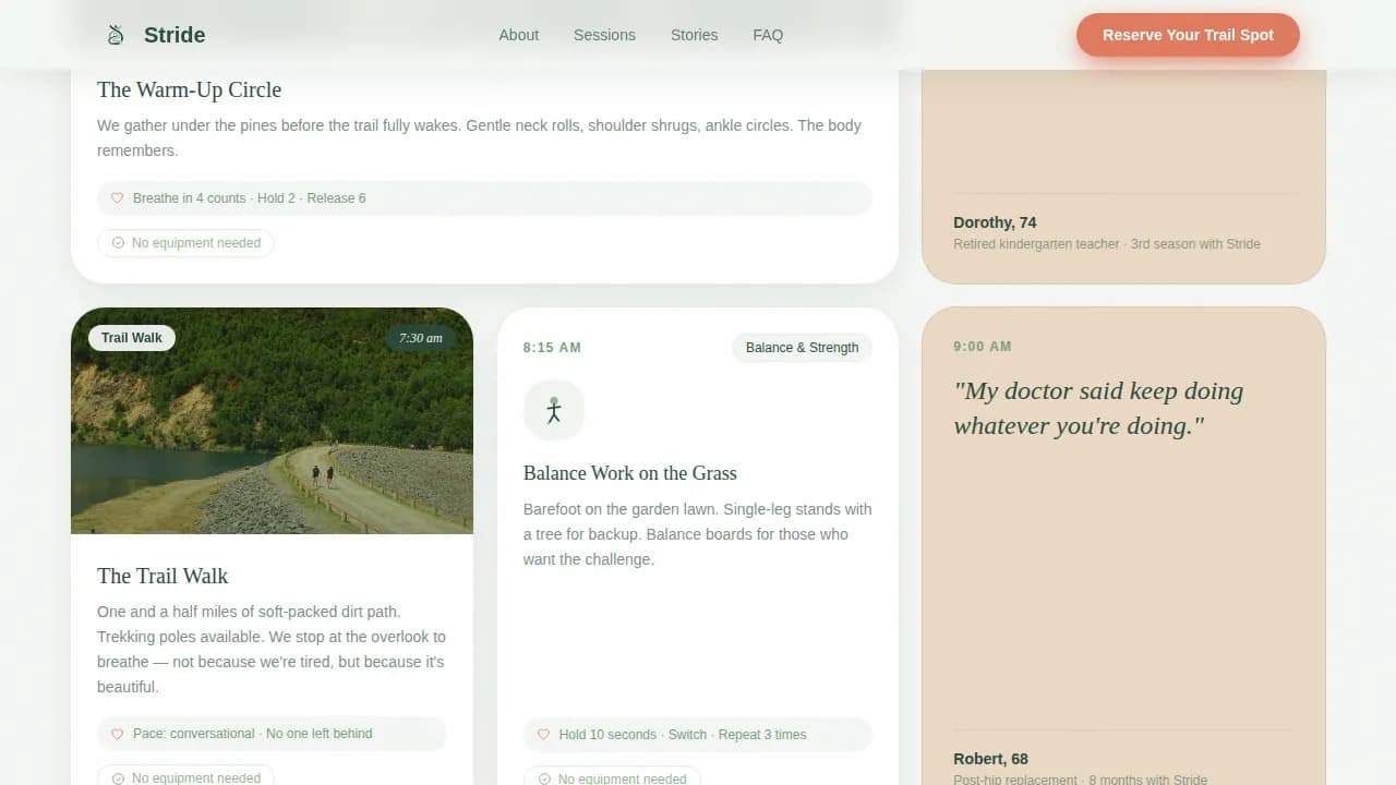 Outdoor Senior Fitness Trainer Quiz-Matching Website Template