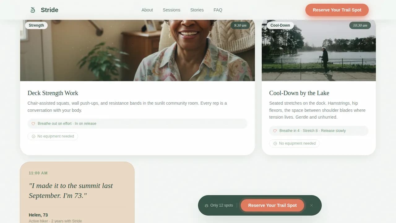 Outdoor Senior Fitness Trainer Quiz-Matching Website Template