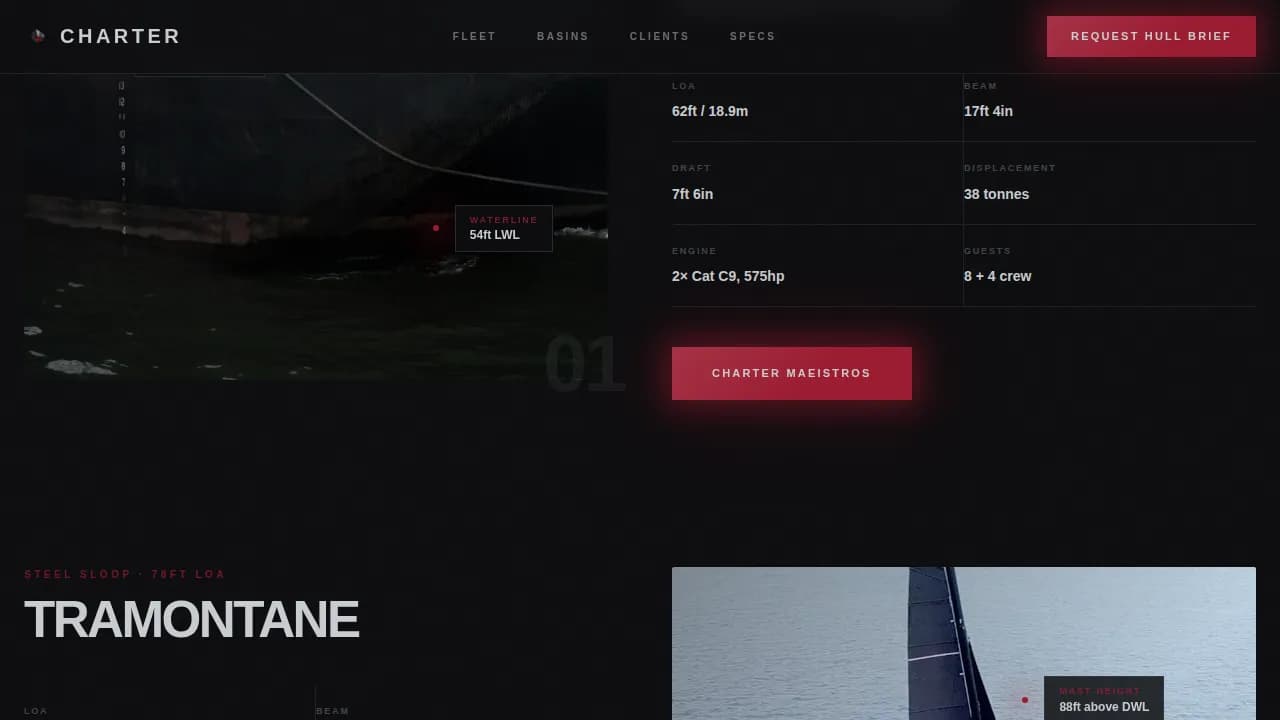 Tonnage — Luxury Yacht Charter Landing Page Template