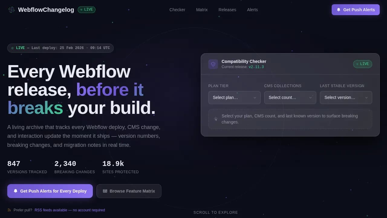 Changelog — Live Product Updates Landing Page Template