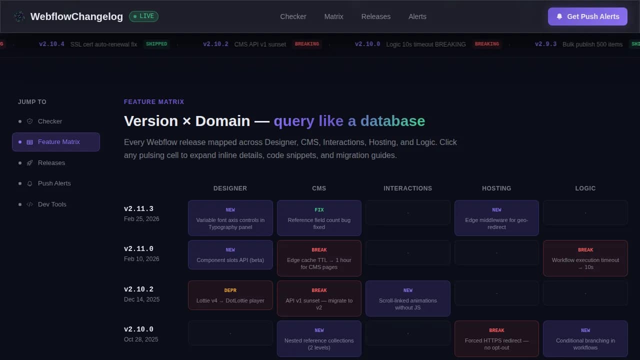 Changelog — Live Product Updates Landing Page Template