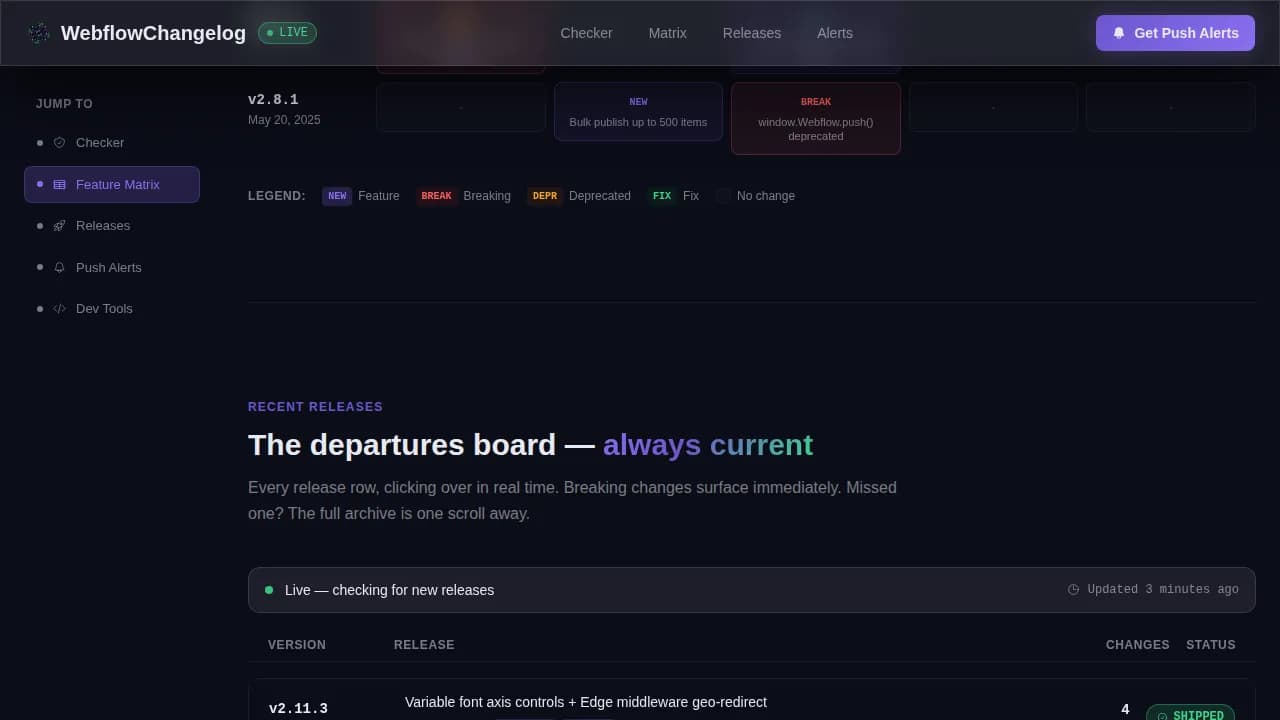 Changelog — Live Product Updates Landing Page Template