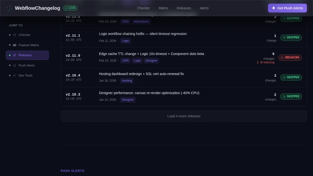 Changelog — Live Product Updates Landing Page Template