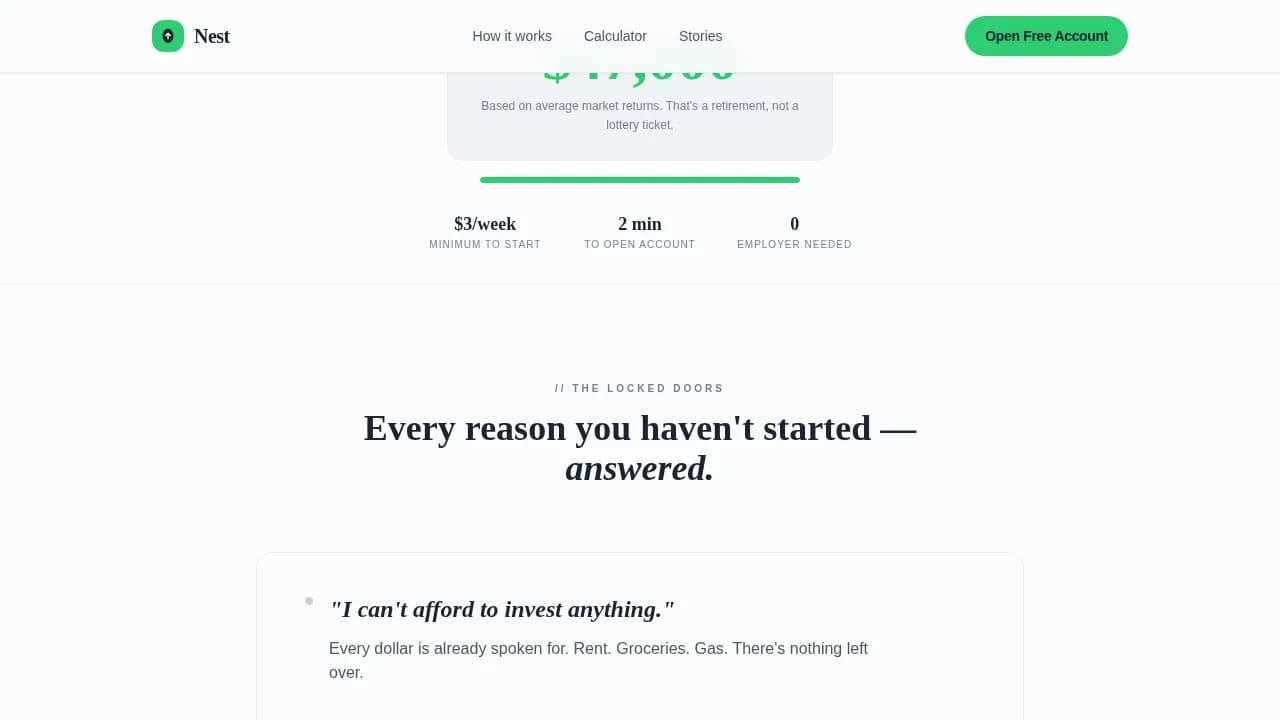 Nest - Spare Dollars Retirement Landing Page Template
