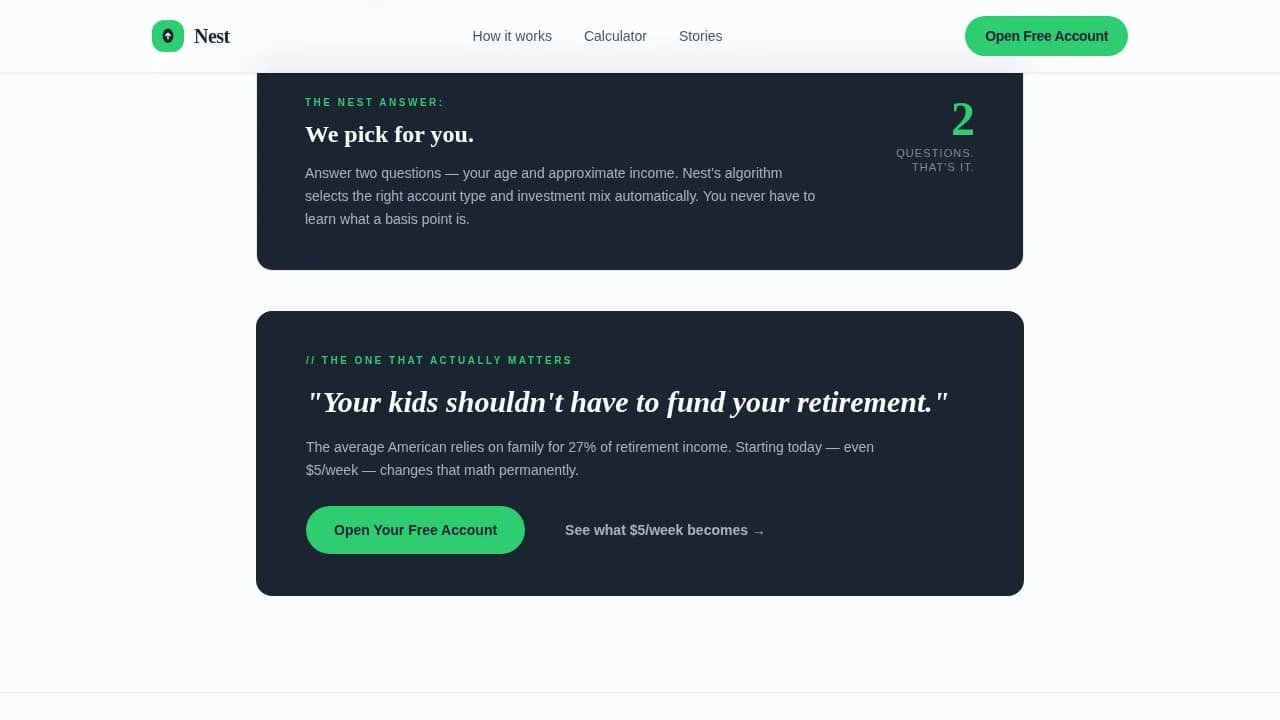 Nest - Spare Dollars Retirement Landing Page Template