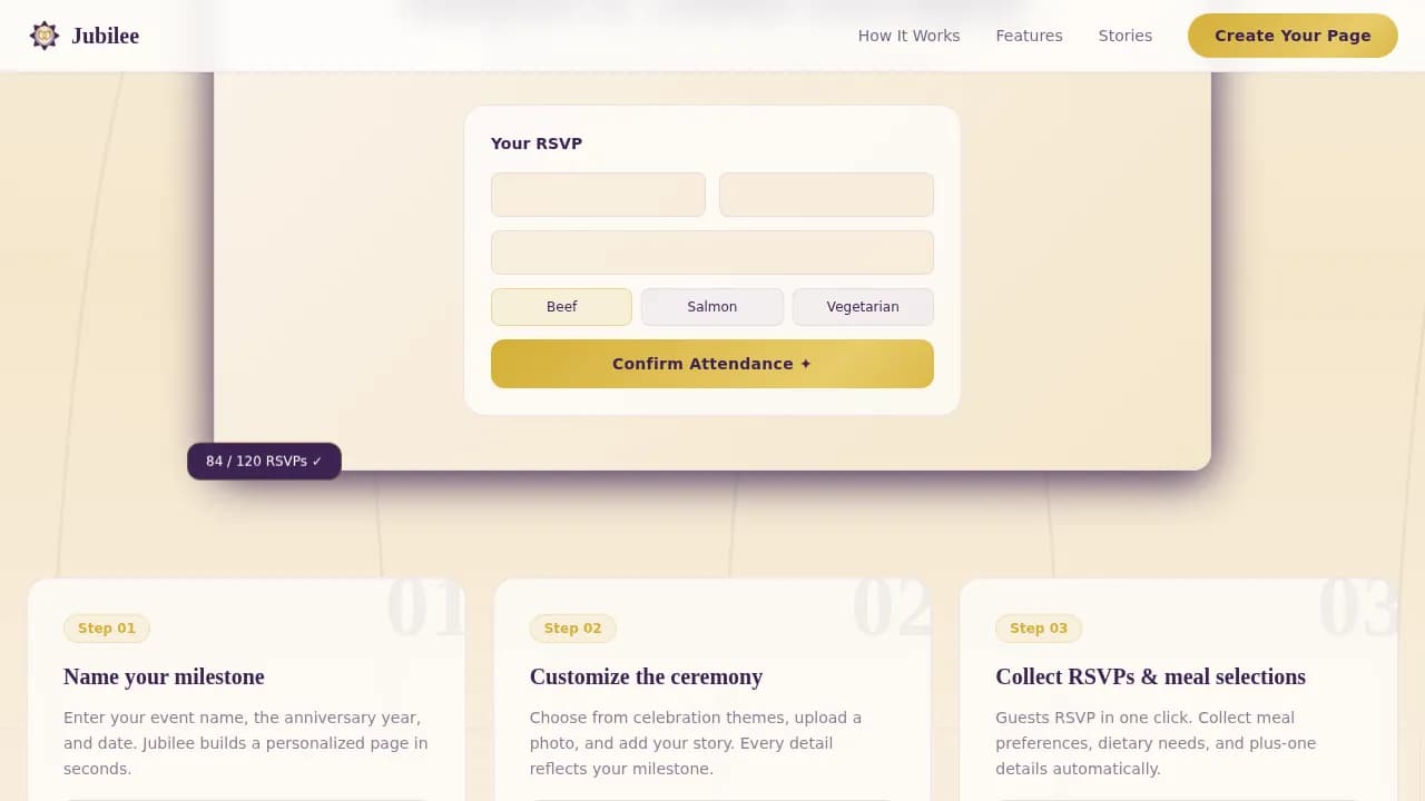 Jubilee — Premium Event Booking Landing Page Template