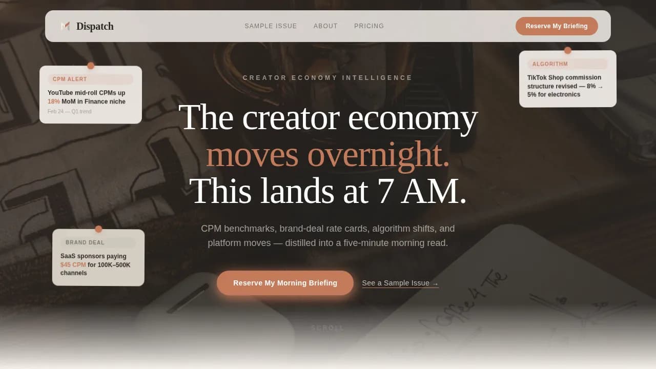 Dispatch — Daily Creator Insights Landing Page Template