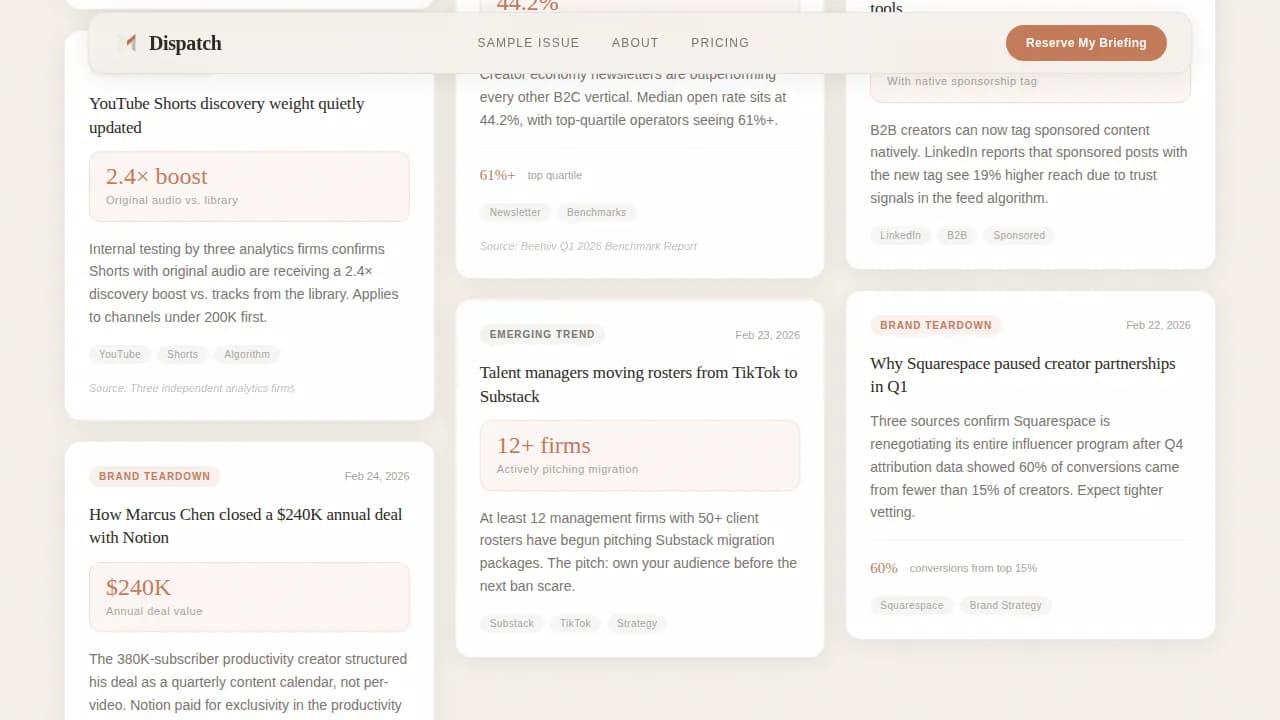 Dispatch — Daily Creator Insights Landing Page Template
