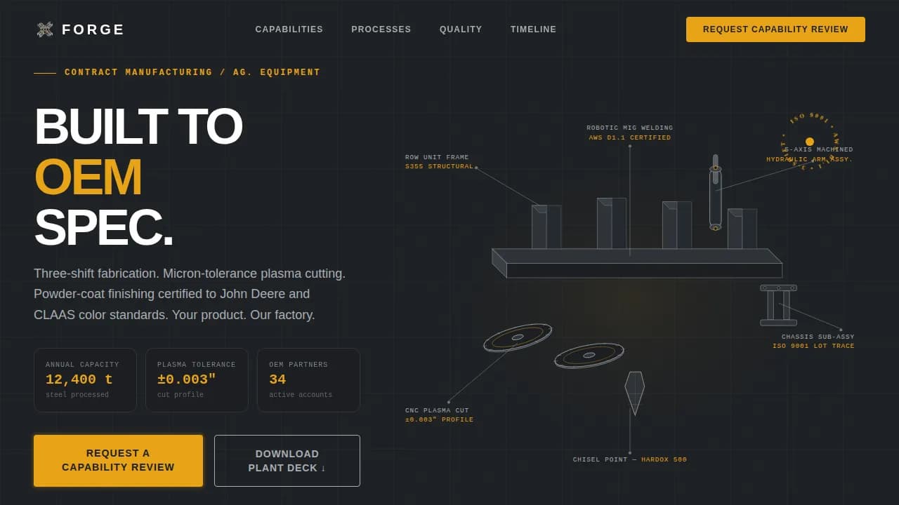 Forge - Precision Contract Manufacturing Landing Page Template