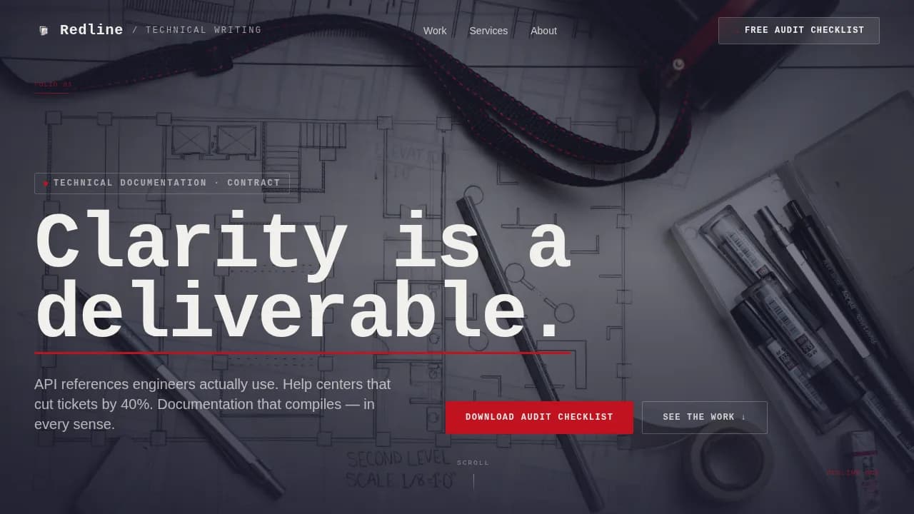 Redline — Premium Technical Writing Landing Page Template