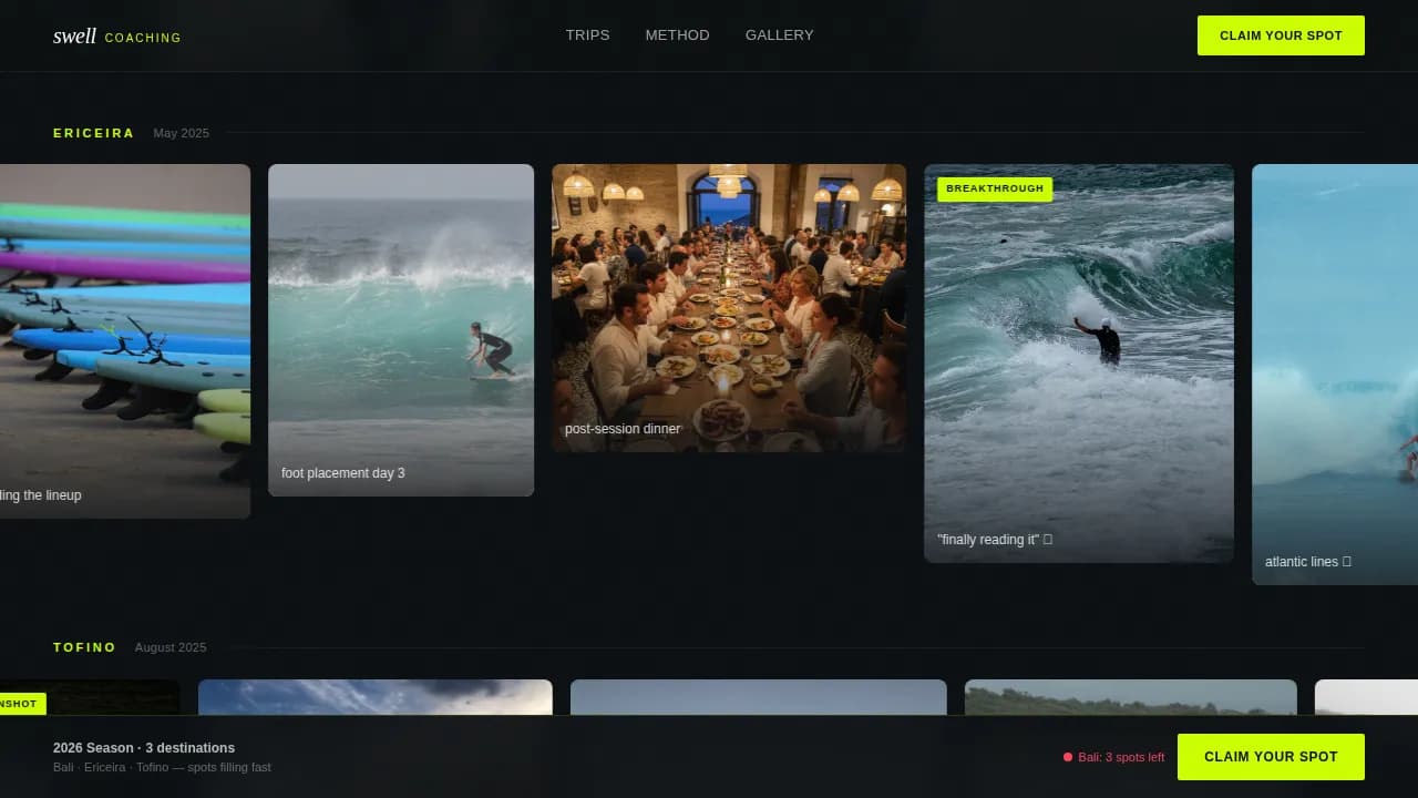 Swell — Ultimate Surfing Coaching Landing Page Template