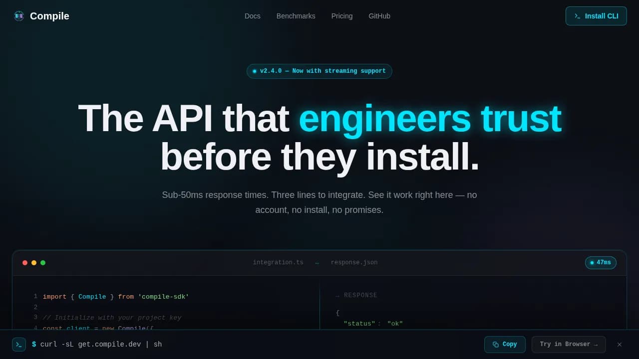 Compile — Advanced Developer Tools Landing Page Template