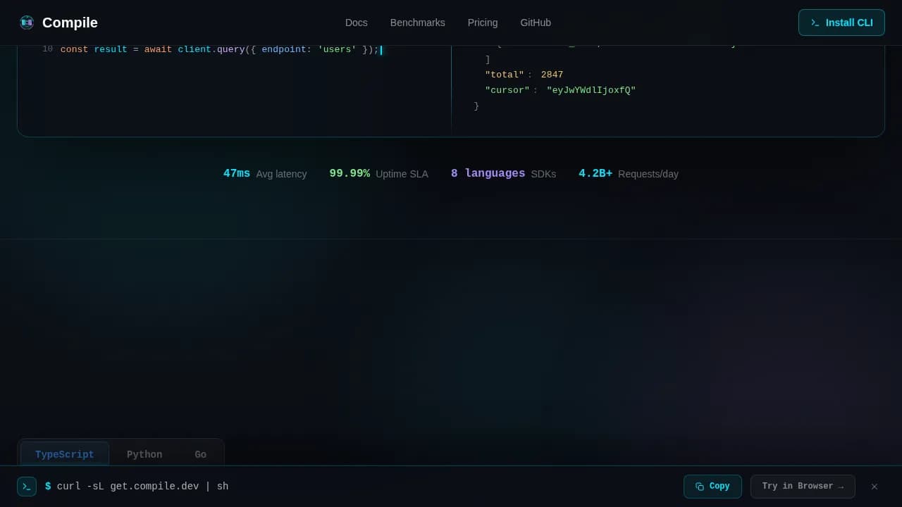 Compile — Advanced Developer Tools Landing Page Template